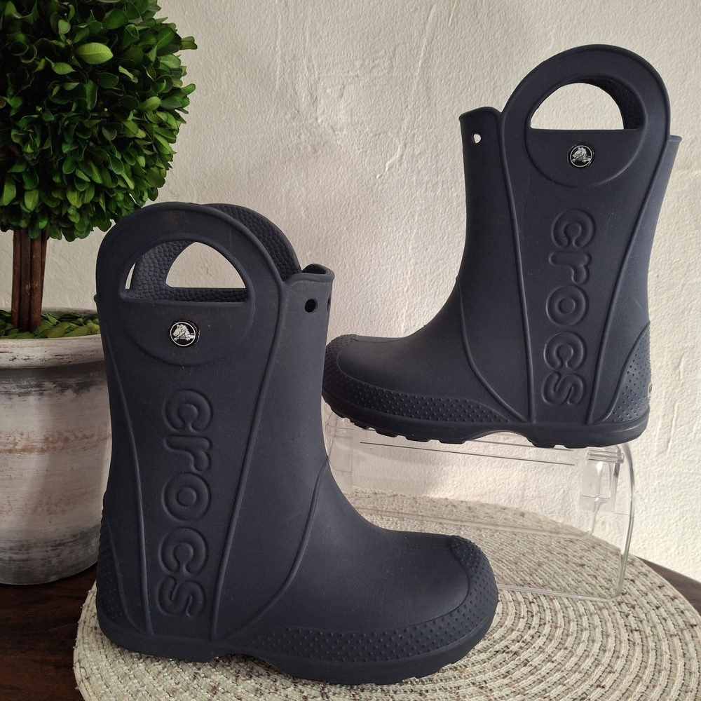 CROCS Kids' Navy Rain Boots Size 1.